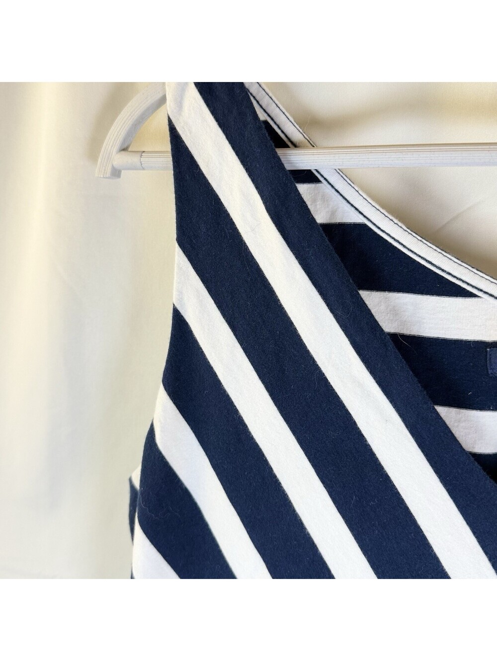 Chaps Womens Large Navy White Striped  Dress Sleeveless V Neck Cotton Summer - Picture 5 of 12